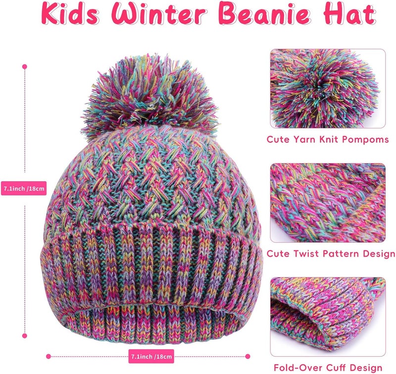 Peninpha Winter Hat for Kids Children, Girls Beanie with Pom Pom, Girls Accessories Knit Beanies Cap Age 7-12 - Image 3